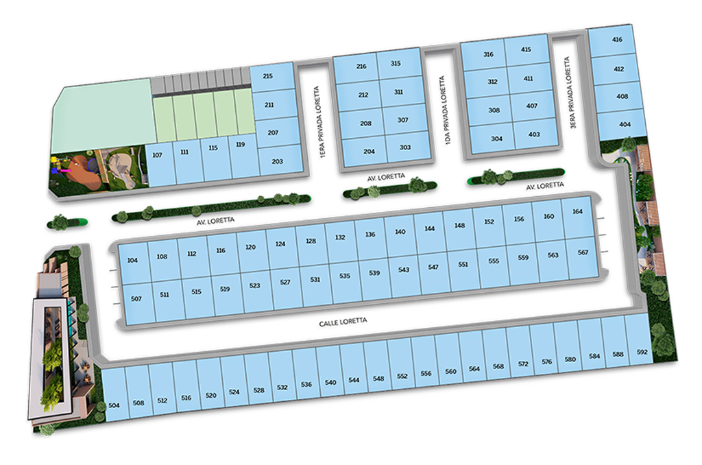 mapa de sembrado de casas en loretta residencial